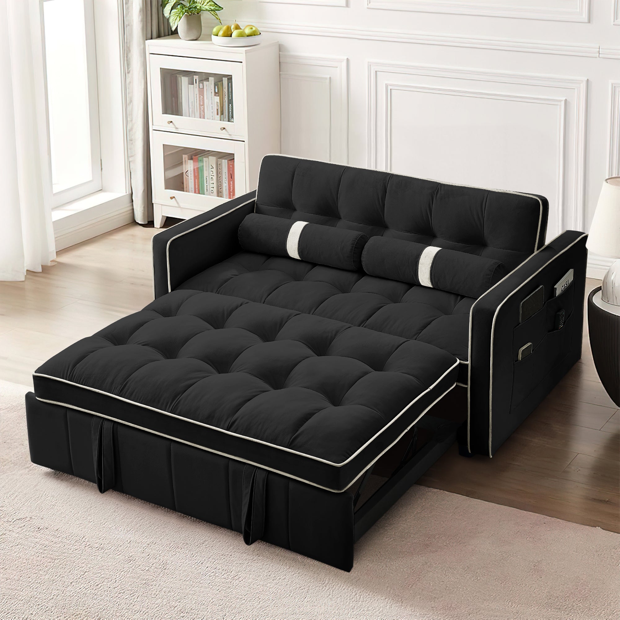 Lunale 3 in 1 Convertible Futon Sofa Bed, 55" Velvet Loveseat Sleeper
