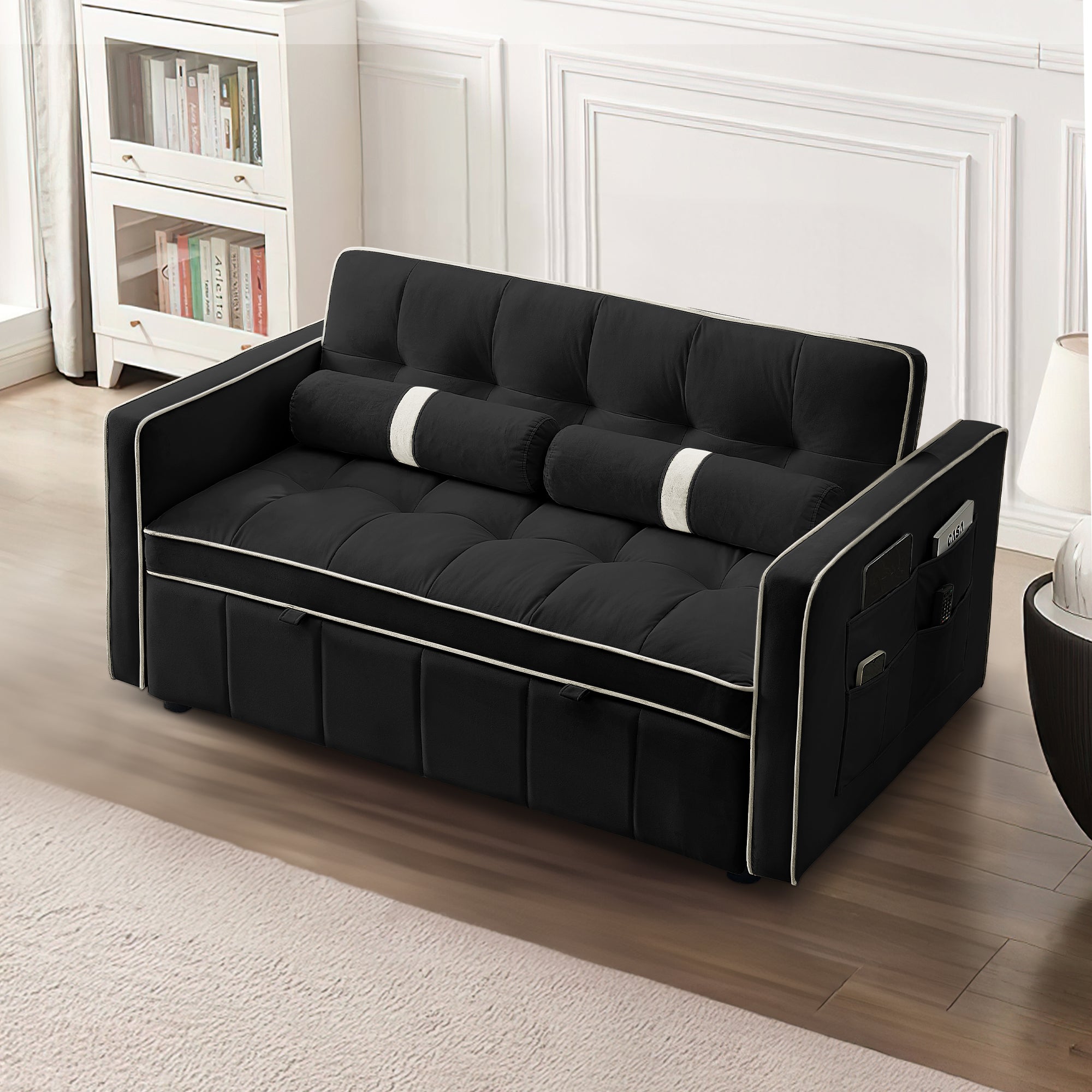 Lunale 3 in 1 Convertible Futon Sofa Bed, 55" Velvet Loveseat Sleeper