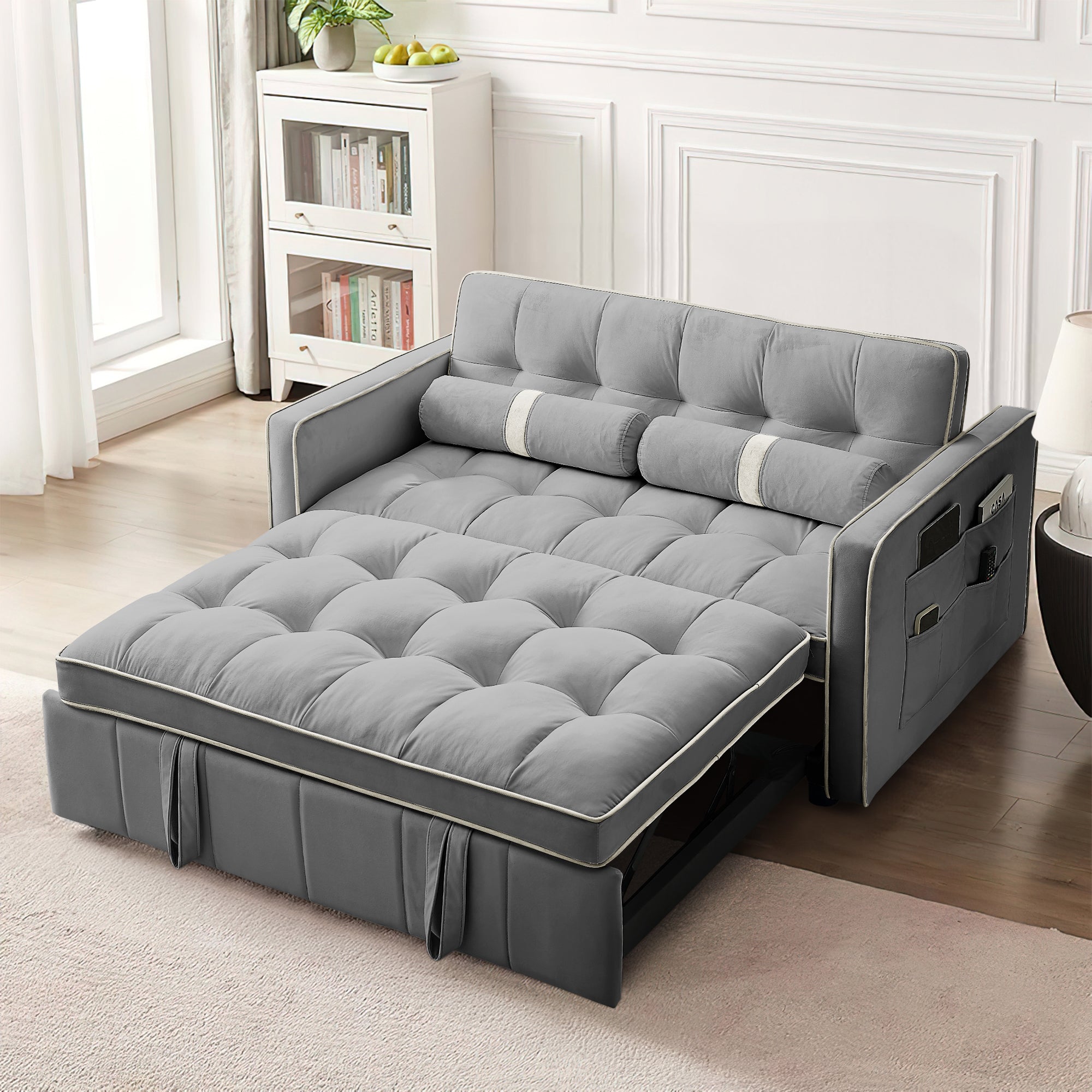 Lunale 3 in 1 Convertible Futon Sofa Bed, 55" Velvet Loveseat Sleeper