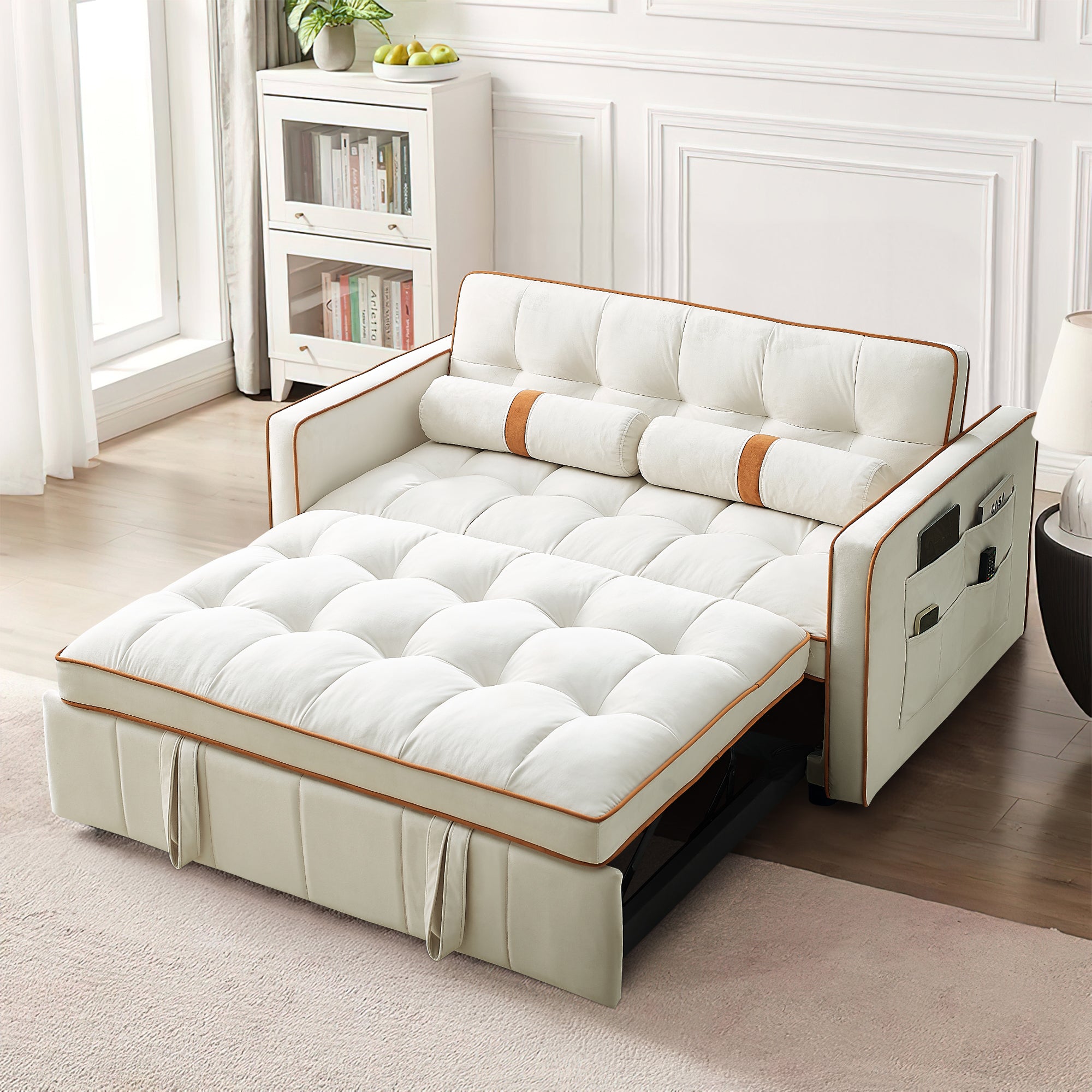 Lunale 3 in 1 Convertible Futon Sofa Bed, 55" Velvet Loveseat Sleeper