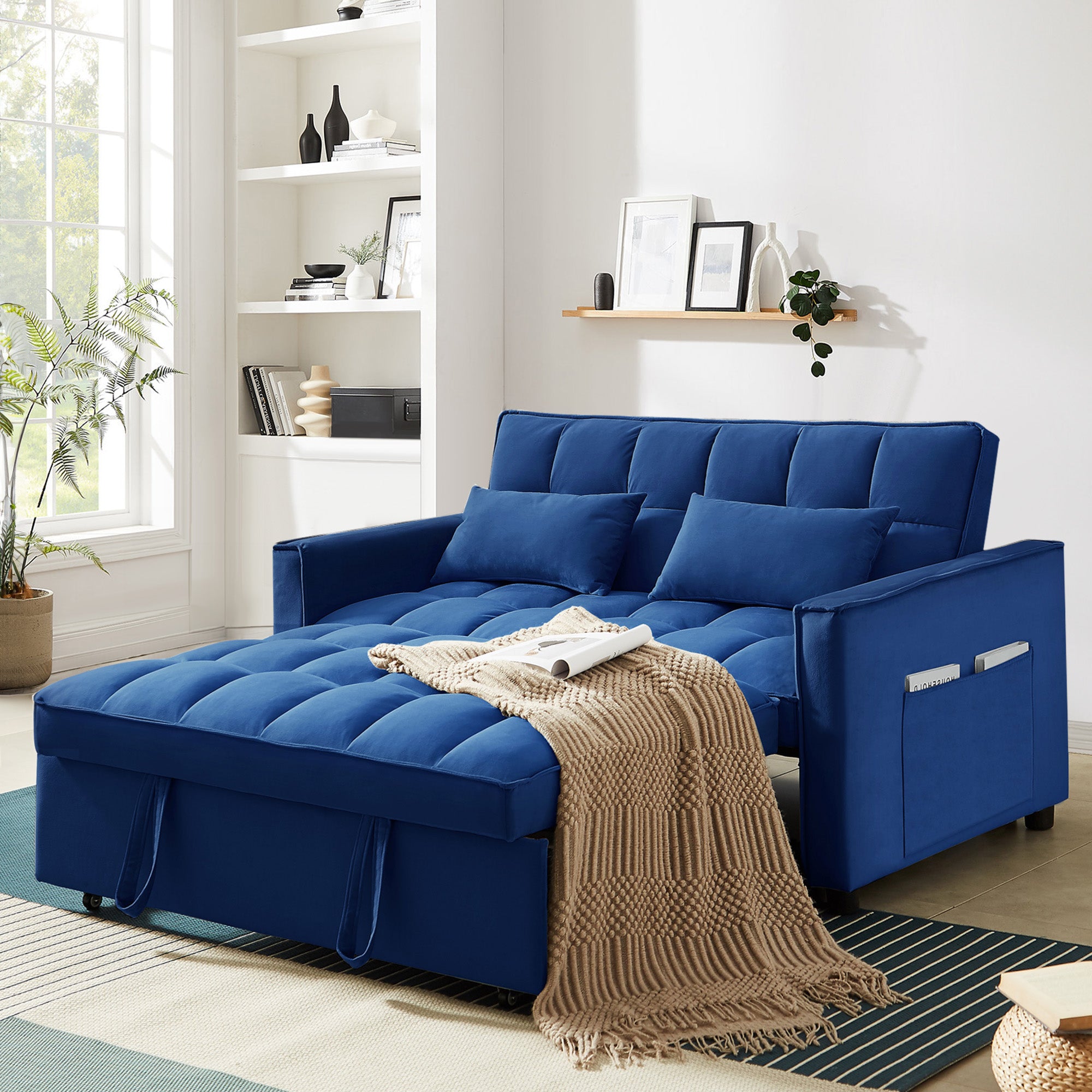 Lunale 3 in 1 Convertible Pull Out Sofa Bed, 55" Velvet Sleeper Loveseat