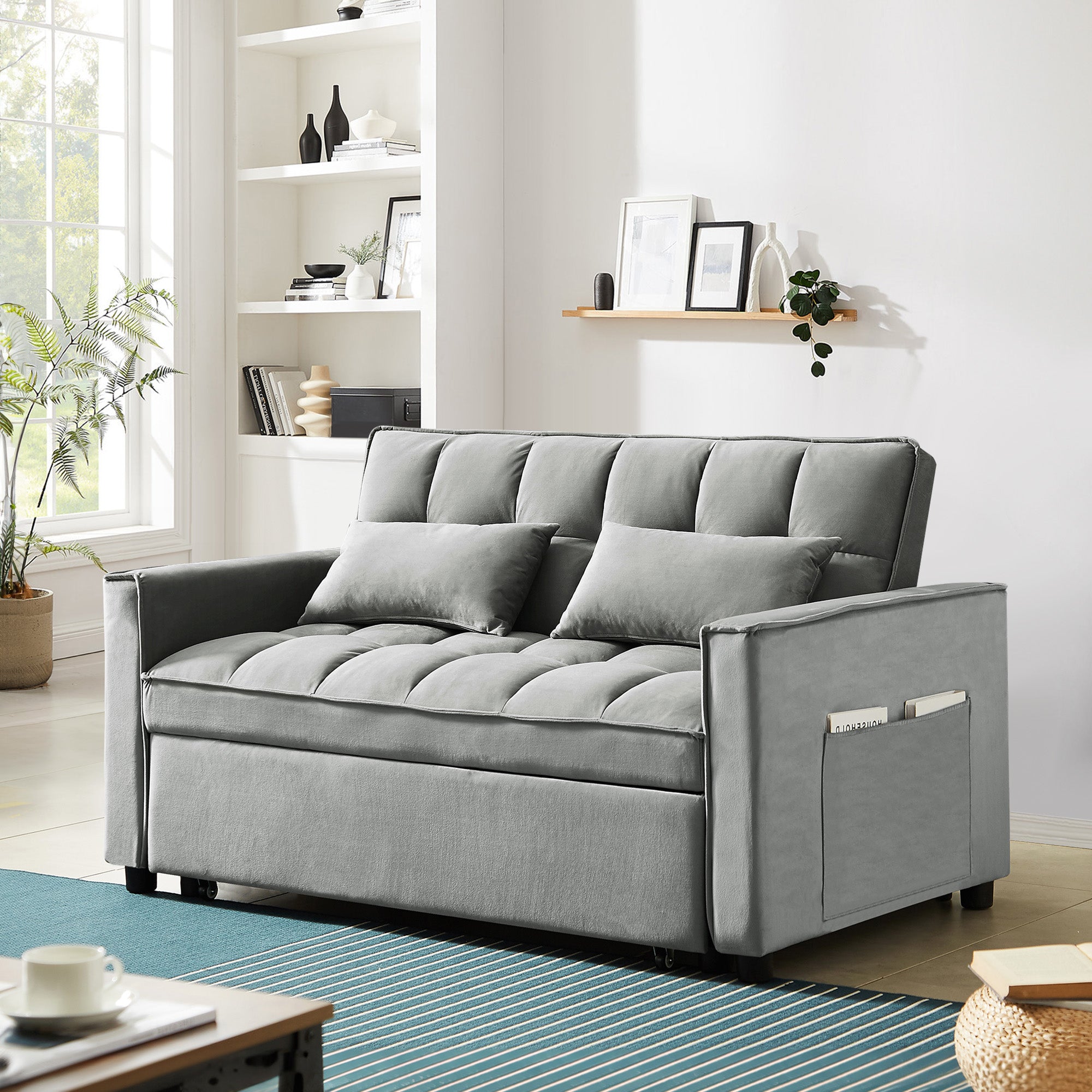 Lunale 3 in 1 Convertible Pull Out Sofa Bed, 55" Velvet Sleeper Loveseat