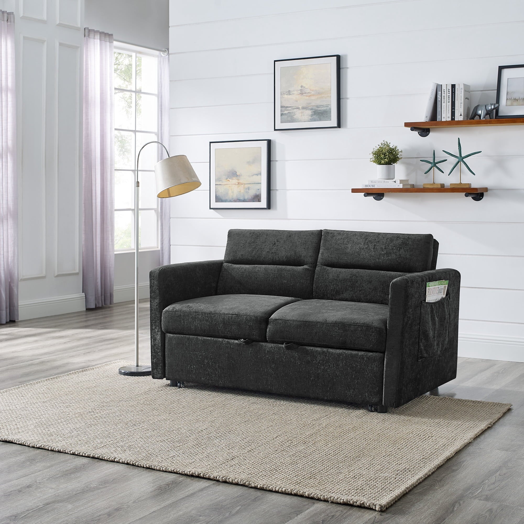 Lunale 54.5" Convertible Futon Sofa Bed, Velvet Loveseat Sleeper Sofa