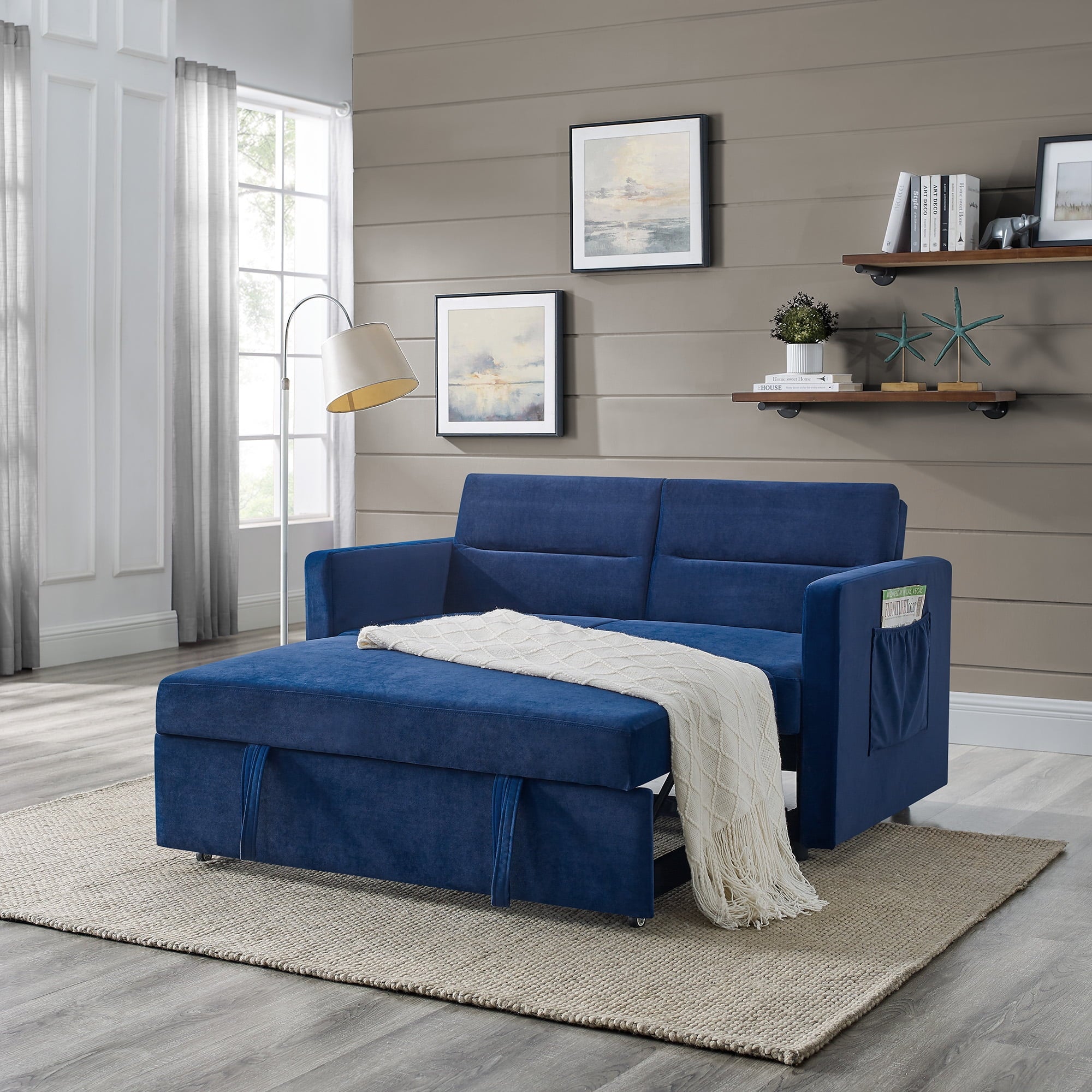 Lunale 54.5" Convertible Futon Sofa Bed, Velvet Loveseat Sleeper Sofa